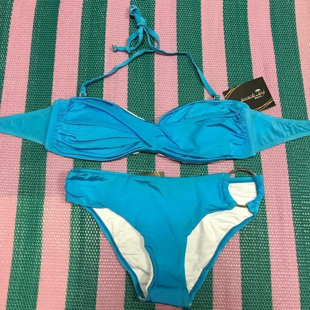 Beach Joy Size Large Teal Bikini with Large Metal Side Buckle. New With Tags.